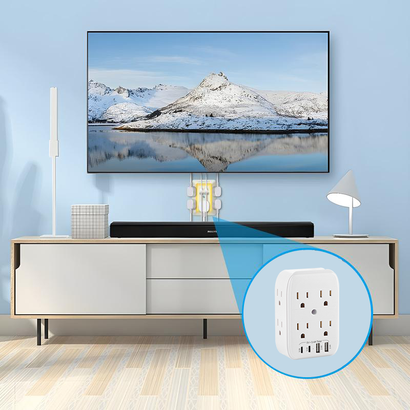 ELEWI ™ Product upgrade🔥9-in-1 Wall Outlet Extender with Surge Protection – 6 AC Plugs + 4 USB Ports (2 USB-C, 2 USB-A), ETL Certified, Smart Charging, No-Drill Install