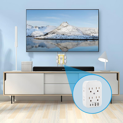 ELEWI ™ Product upgrade🔥9-in-1 Wall Outlet Extender with Surge Protection – 6 AC Plugs + 4 USB Ports (2 USB-C, 2 USB-A), ETL Certified, Smart Charging, No-Drill Install