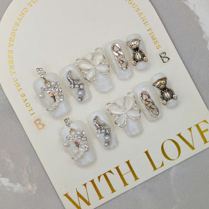 White Moon Butterfly - Press on Nails