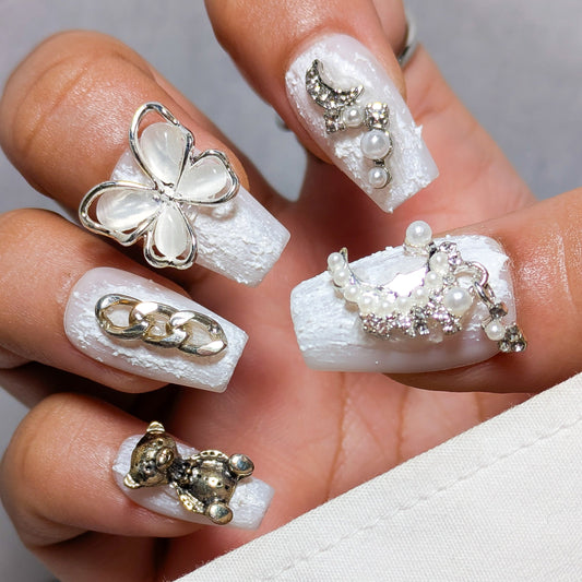 White Moon Butterfly - Press on Nails