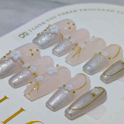 Silver valley flower - Press on Nails