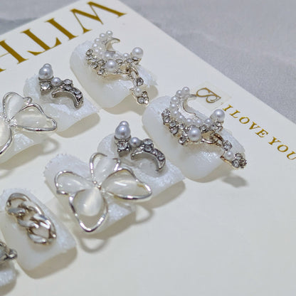 White Moon Butterfly - Press on Nails