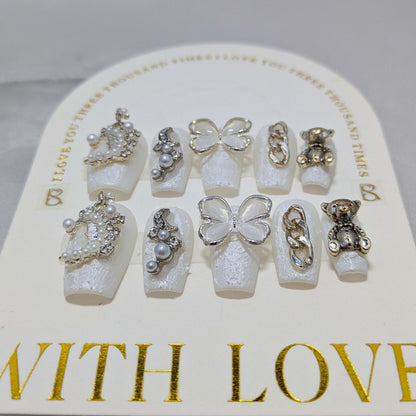 White Moon Butterfly - Press on Nails